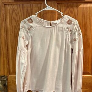LC Lauren Conrad Cream Embellished Blouse with Peter Pan Collar